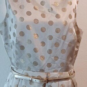 Eliza J Metallic Gold Polka Dot Sleeveless Fit & Flare Dress with Belt  (SIZE 14